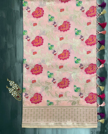 Banarasi Katan Silk Saree with Meenakari Work | Shade of Pastel Pink & Pink | Handwoven | Silk Mark | Ships from California